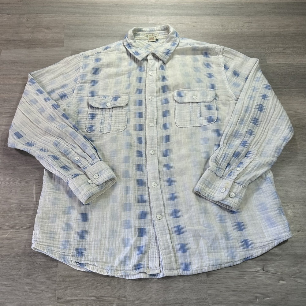 Carbon2cobalt Shirt Mens Large White Blue Check Long Sleeve Button Up Casual